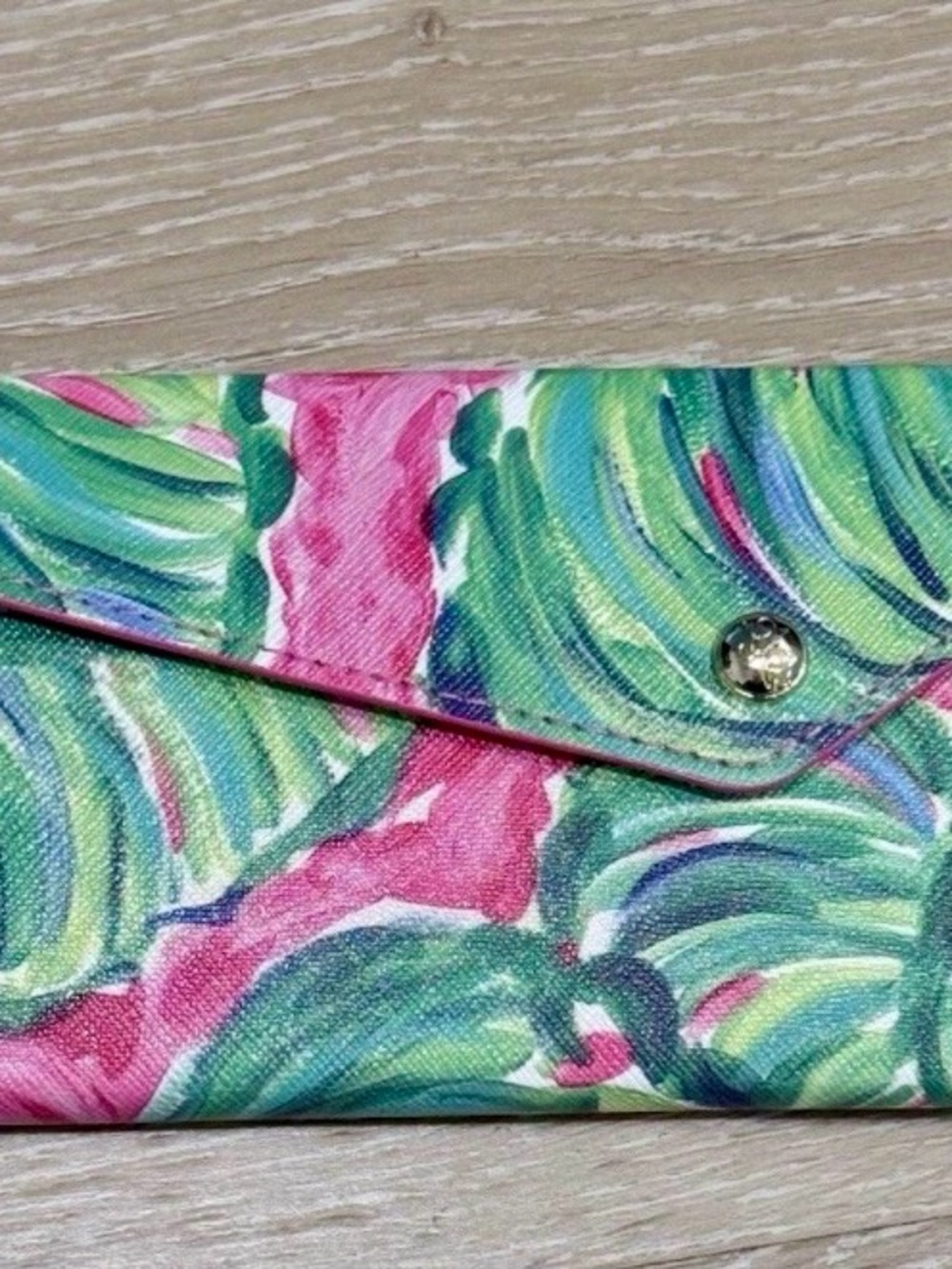 Lilly Pulitzer Green and Pink Tropical Sunglasses Case-Foldable - Picture 7 of 7